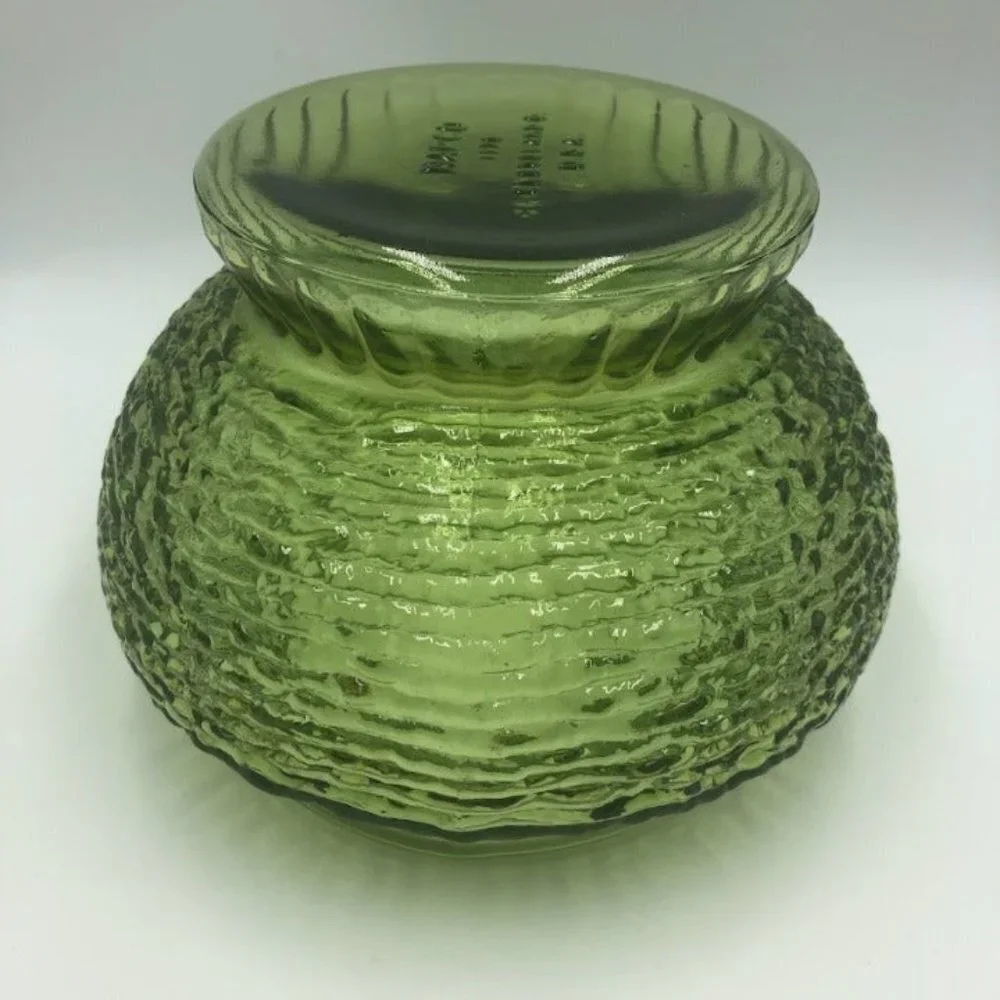 Vintage NAPCO 1176 Green Glass Vase Bowl Ribbed